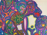 a painting of a group of people on a wall