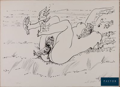 dessin représentant une femme allongée sur le ventre sur la plage