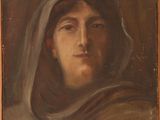 tableau représentant une femme vêtue d'un sweat à capuche et portant un foulard autour de la tête