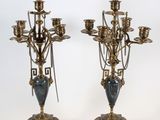 pair of antique brass and marble candelabs on marble bases