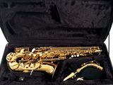 an image of a saxophone in a case on a white background