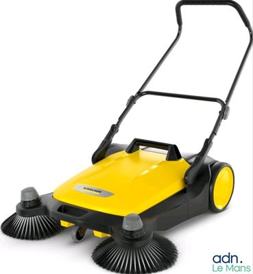 a yellow and black sweeper on a white background