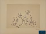 drawing of a family with a child and a dog in a room