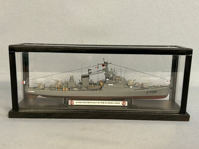 a model of a ship in a glass case