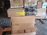 many boxes stacked on top of each other on a pallet