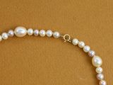 pearl necklace with a gold clasp on a brown background
