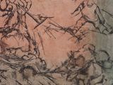 a drawing of a man on a horse in a field