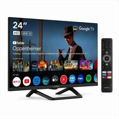 an image of a smart tv with the google tv app on the screen