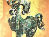 un tableau représentant un homme à cheval, muni d'une lance