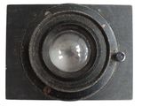 a close up of a camera lens on a white background