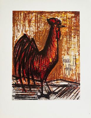 a painting of a rooster standing on a table
