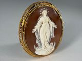 a picture of a picture of a woman in a brown and white broochle