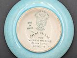 a blue and white plate with a picture of a lion on it
