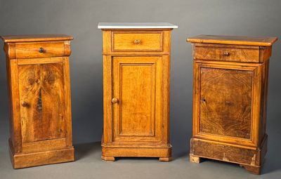 three pieces of furniture are shown against a gray background