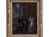 un tableau représentant un homme et une femme assis sur un rebord