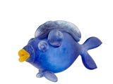 un poisson bleu posé sur une surface blanche