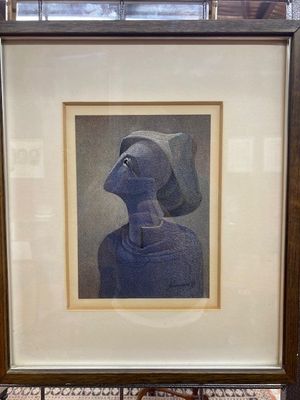 MARTRO Andreu (1941) Technique mixte , Personnage scrutant l…