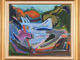 an oil painting of a boat in a body of water