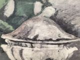 a painting of a bowl of fruit and flowers on a table