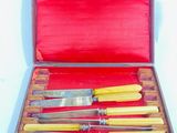 four knives in a case with a red cover