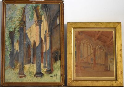 un tableau représentant une église et un tableau représentant une église dans un cadre en bois