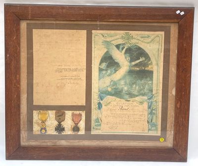 a picture of a framed picture of a bird and other items
