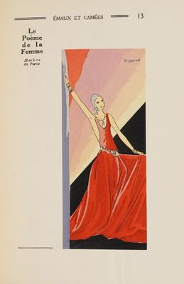 an old fashion magazine cover with a woman in a red dress