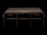 une table en bois à deux pieds avec un plateau en bois