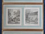 three framed pictures of a group of people in a room