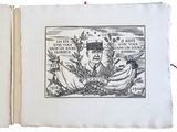 an old book with a drawing of a man in a boat