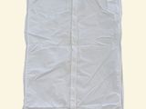 a white garment bag with a zipper on it