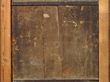 painting of an old wooden door with a wooden frame with a number on it