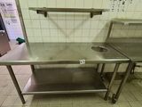 two stainless steel tables in a commercial kitchen