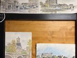deux tableaux représentant un pont et un bâtiment situé de l'autre côté de l'image