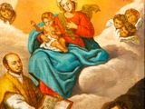 an image of a painting of the virgin and child surrounded by angels