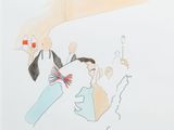 dessin représentant un groupe de personnes alignées, dont l'une tient un téléphone portable
