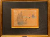 painting of a sailboat on the water in a gold frame
