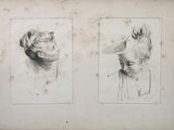 deux dessins représentant le visage d'une femme et la tête d'un homme