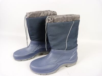 a pair of blue boots that are on a white surface