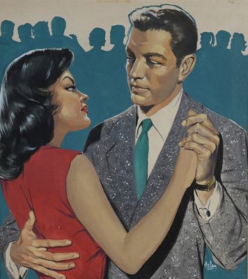 a painting of a man and a woman dancing together
