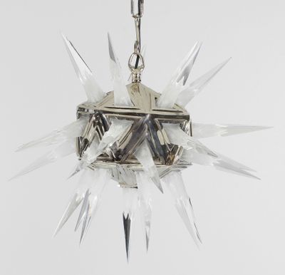 suspension en forme d'étoile en cristal, finition chromée et verre transparent