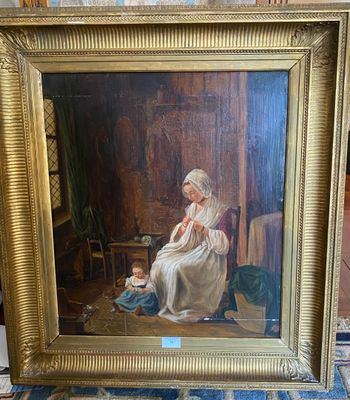 a painting of a woman and a child in a room