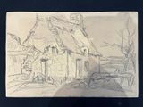 a drawing of a house with a thatched roof