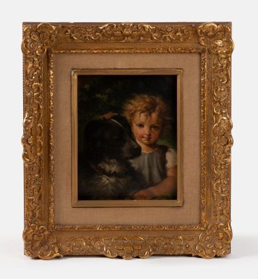 Ecole du XIXeme siecle Jeune fille et son chien