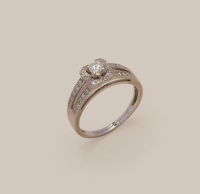 une bague de fiançailles en or blanc sertie de deux diamants