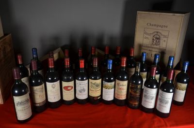 a lot of bottles of wine on a table