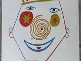 painting of a clown with a crown and stars on his face