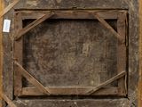 a picture of an old wooden frame with a label on it
