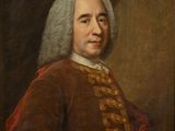 un tableau représentant un homme vêtu d'un manteau rouge et aux cheveux blancs