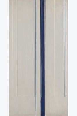 a picture of a blue and white umbrella on a pole